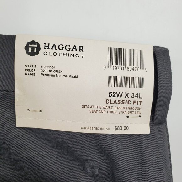Hagger Premium No Iron Classic Fit Khaki Pants Men Size 52 X 34 NWT Big Tall - Picture 8 of 16